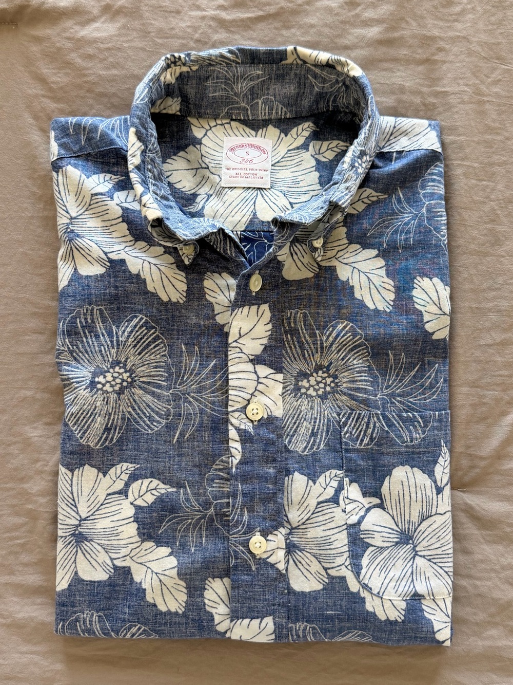 Brooks Brothers Blue Shirt with White Floral Print